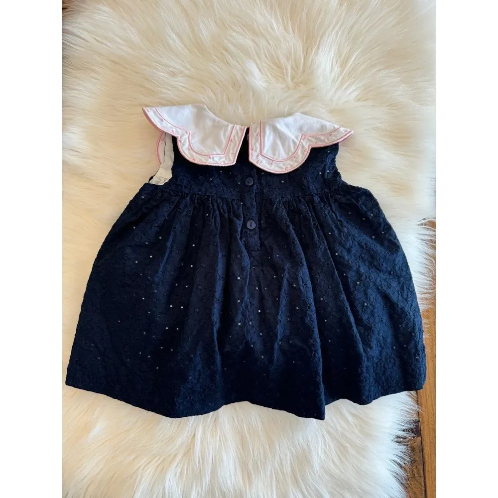 Girls‎ navy top with scalloped collar size 2